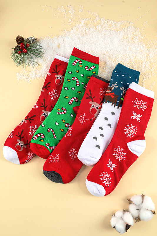 Red 5 Pairs/Set Christmas Cartoon Elk Soft Socks Set with Box