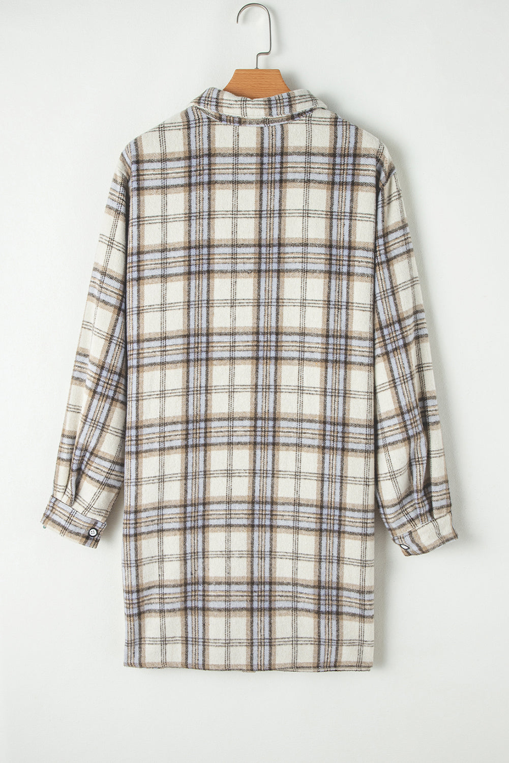 White Plaid Print Tunic Plus Size Shacket with Slits