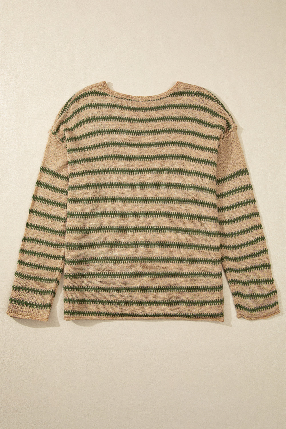 Khaki Stripe Drop Shoulder Casual Sweater